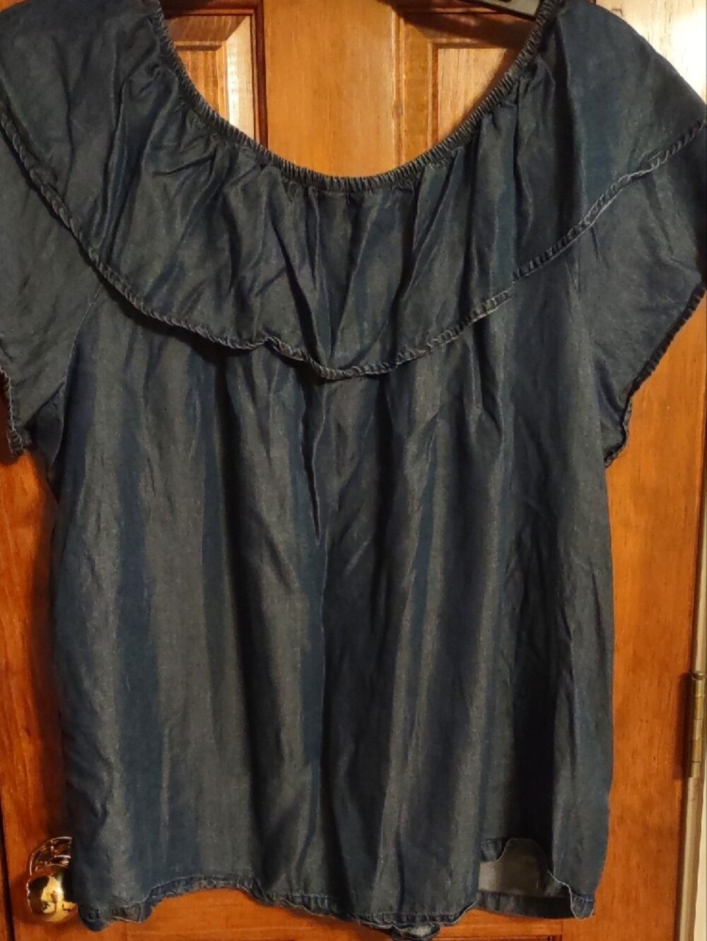Denim Blue Ruffle Women's Top - Picture 4 of 4